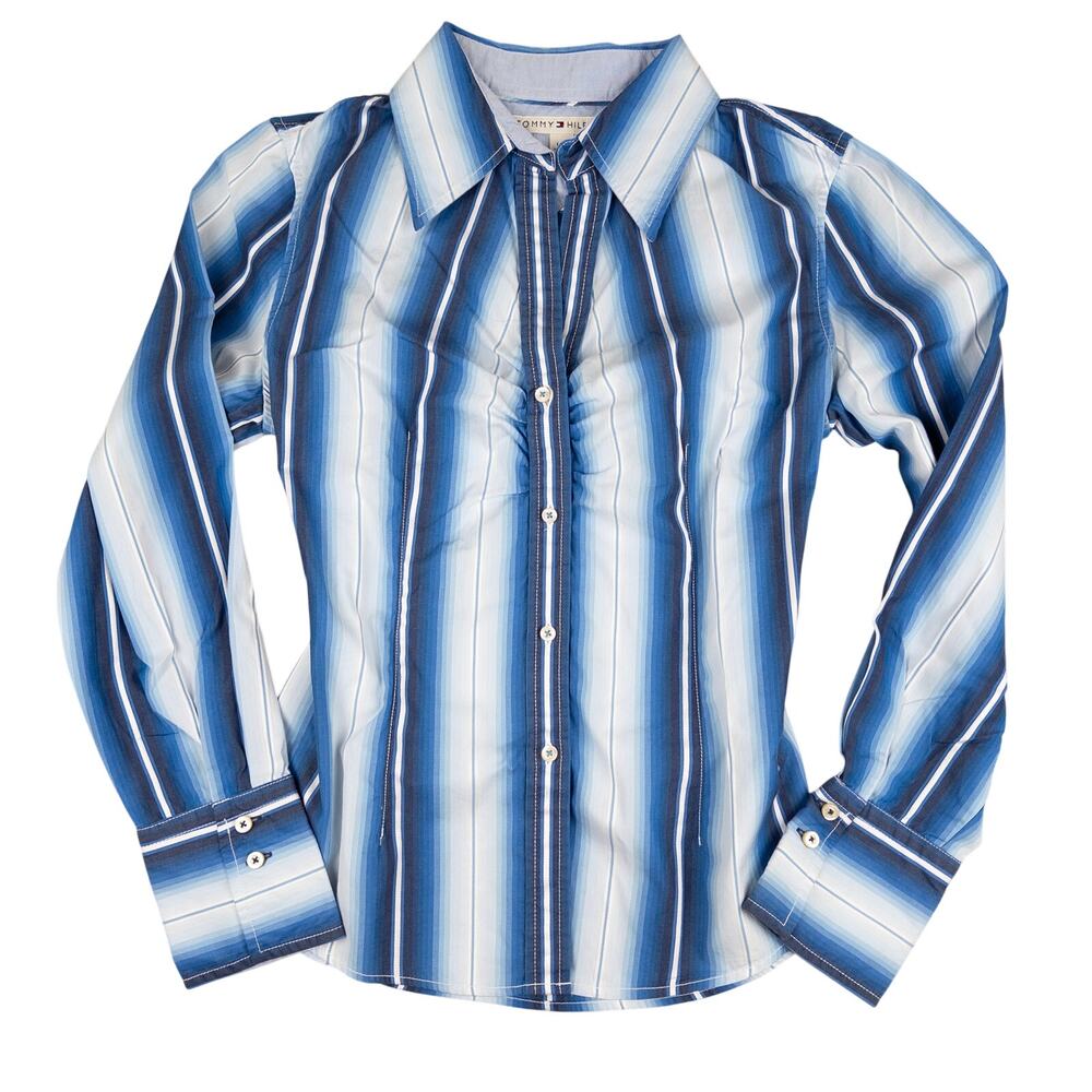 Tommy Hilfiger Vintage Blue Striped Button Up Shirt Y2K Western Women’s Large